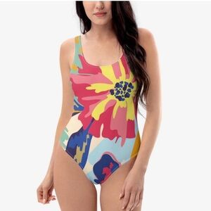 Loony Legs One-Piece Printed Swimsuit "Flower Splash" Red/Yellow/Blue size XL